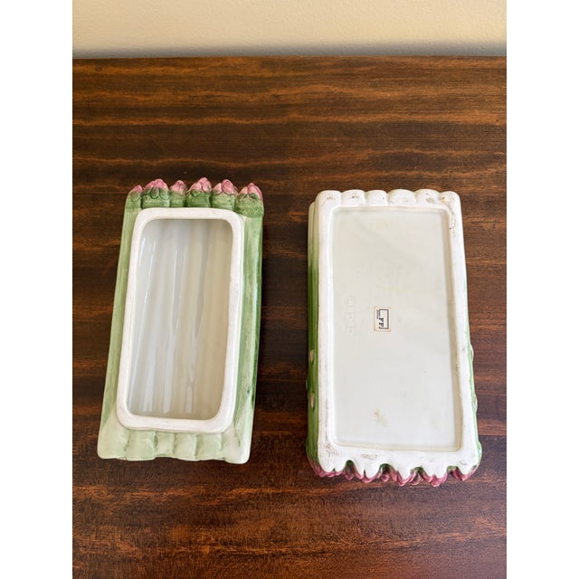 Fitz and Floyd Majolica Asparagus Trompe L’Oeil Covered Box For Sale - Image 9 of 9