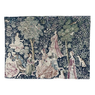Vintage French Medieval Style Screen Printed Tapestry, 1960s For Sale