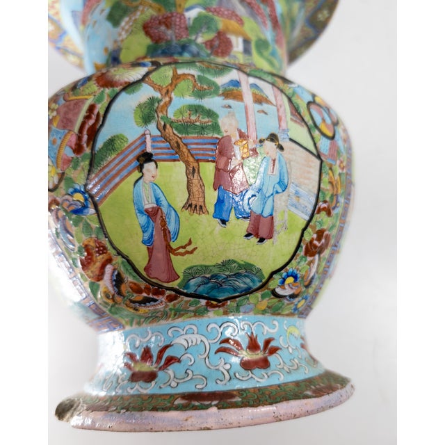 19th Century Chinese Unusual Qing Rose Medallion Yen Yen Vase, Canton Enamel on Stoneware For Sale - Image 9 of 18