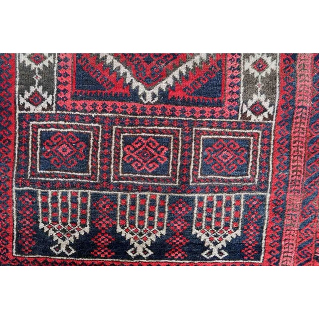 1940s Handmade Vintage Afghan Baluch Prayer Rug 3' X 4.9' For Sale - Image 10 of 11