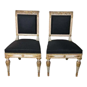 Early 19th Century Italian Genoese Carved Parcel Gilt Side Chairs - a Pair