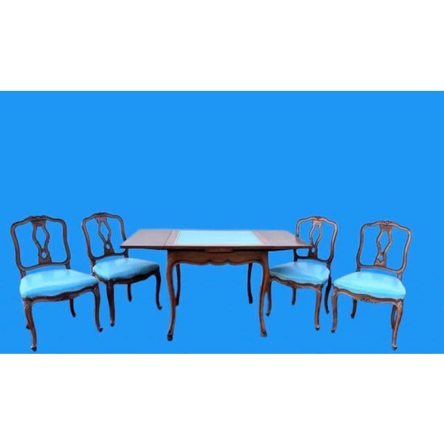 French Extending Game Table With Matching Chairs Hollywood Regency Style - Set of 5 For Sale In Miami - Image 6 of 10