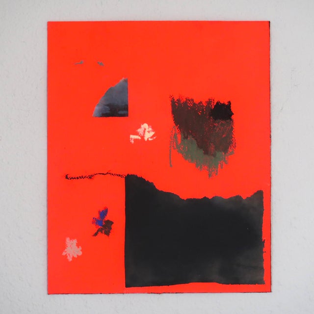 "My Hands Are Too Small to Hold the Earth" Contemporary Fluorescent Red Abstract Painting on Paper by Casey R Klein For Sale - Image 11 of 11