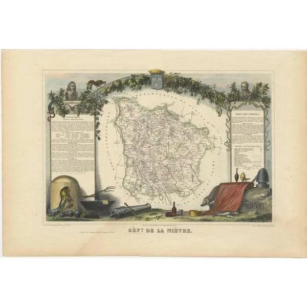 Antique map titled 'Dept. de la Nièvre'. Map of the French department of Nievre, France. Part of the prestiegous Burgundy...