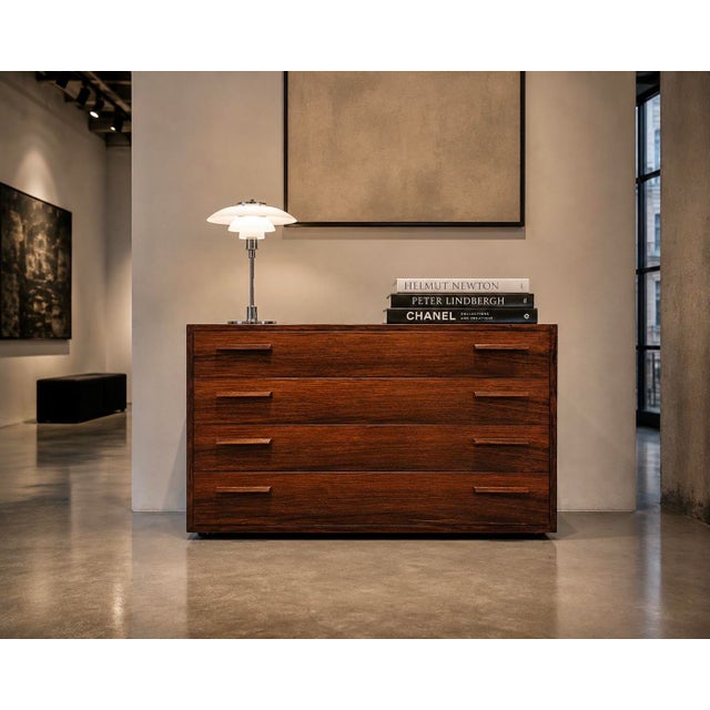 Chest of drawers produced by feldballe møbelfabrik / fm furniture, denmark, c. 1960s. executed with four wide drawers and...