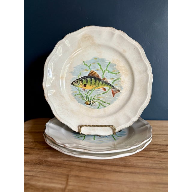 Mid-Century Sarreguemines Indre French Faience Fish Plates, Set of 3 For Sale In Atlanta - Image 6 of 10