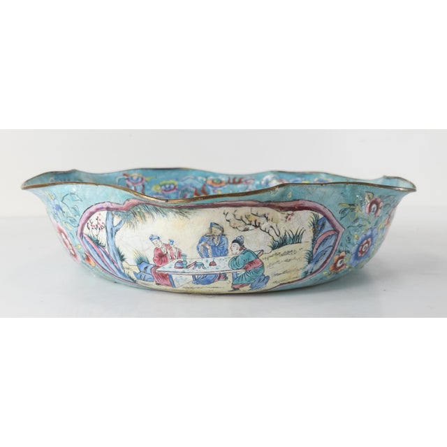 Metal Chinese Baby Blue Peking Enamel Dragon Bowl For Sale - Image 7 of 13