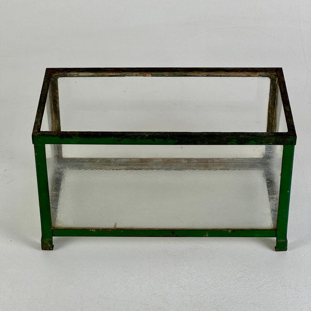 Metal Small Antique Metal & Old Glass Terrarium in Green Patina, Decorative For Sale - Image 7 of 8