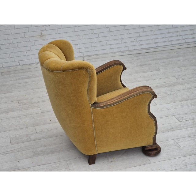 Mid-Century Modern Danish Armchair in Oak and Yellow Furniture Velour, 1960s For Sale - Image 3 of 18