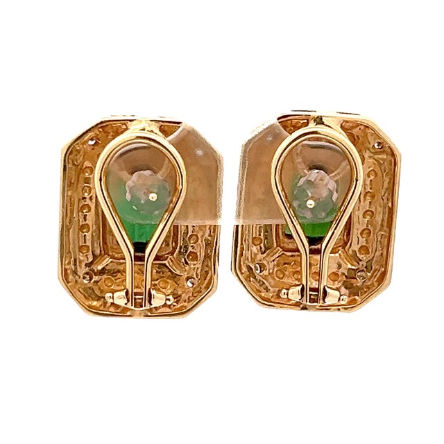 1980s 1980s Italian 14k Gold Green Tourmaline & Diamond Earrings, Pair For Sale - Image 5 of 9