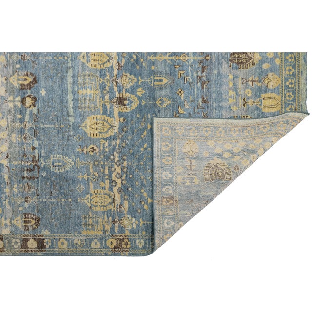 Transitional Modern Transitional Khotan Style Blue Wool Area Rug 12x15 For Sale - Image 3 of 11