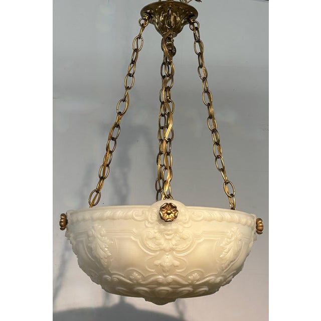 Neoclassical Style Cast Glass and Brass Pendant Light Fixture, Circa 1910 For Sale In San Francisco - Image 6 of 9