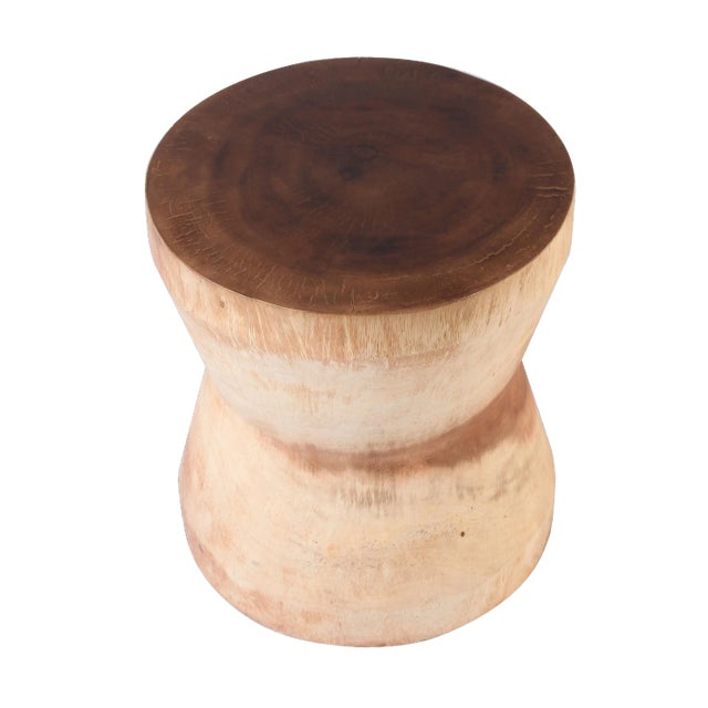 Organic Modern Natural Brown & White Accent Table For Sale