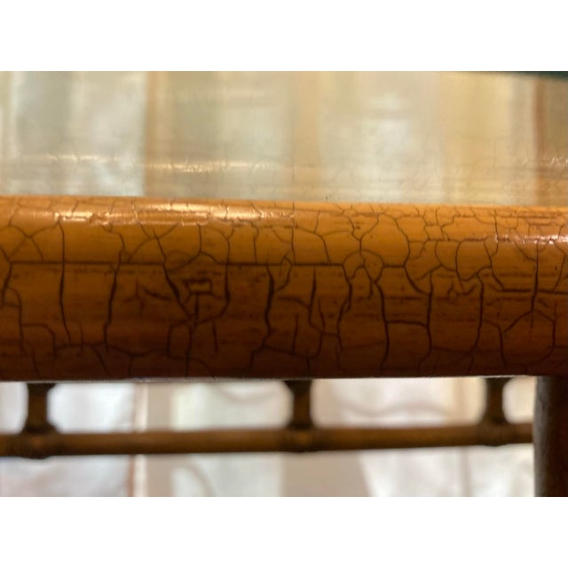 1970s McGuire Bamboo Console Table With a Glass Top & Two Matching Stools . For Sale - Image 9 of 11