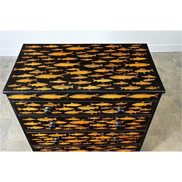 Early 20th Century English Painted Chest with Fish Decoupage For Sale - Image 11 of 12