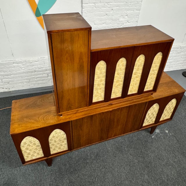 MCM Walnut & Mother of Pearl Sideboard With Bar Cabinet For Sale - Image 18 of 18