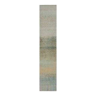 Rug & Kilim’s Distressed Style Abstract Runner Rug in Blue and Beige For Sale