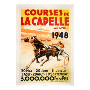 1948 French Horse Race Poster, Courses De La Capelle - Linen-Backed