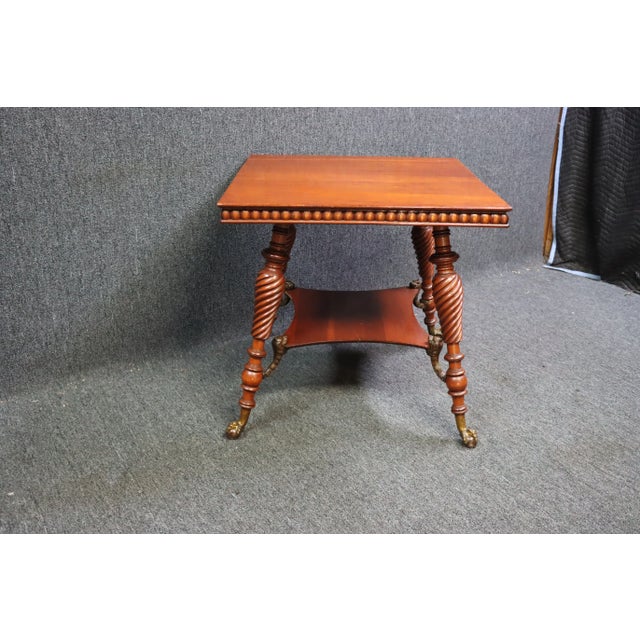 Metal Victorian Cherry Carved 2-Tier Lamp Table For Sale - Image 7 of 8