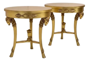 Mid-Century Neo-Classical Style Italian Carved Giltwood Side Tables W/ Rams - Pair