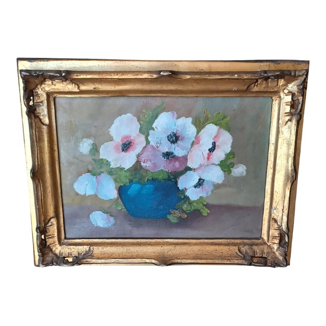 Vintage Oil Painting on Board of Floral Still Life For Sale