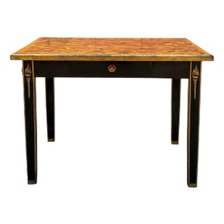 French Neo-Classical Black Lacquer & Faux Tortoise Painted Table / Desk / Center For Sale