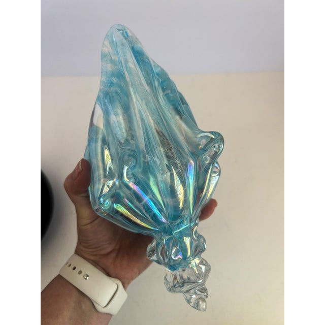 Vintage Hand-Blown Italian Glass Conch Shell Sculpture – Blue Swirl Aventurine Art For Sale - Image 12 of 16