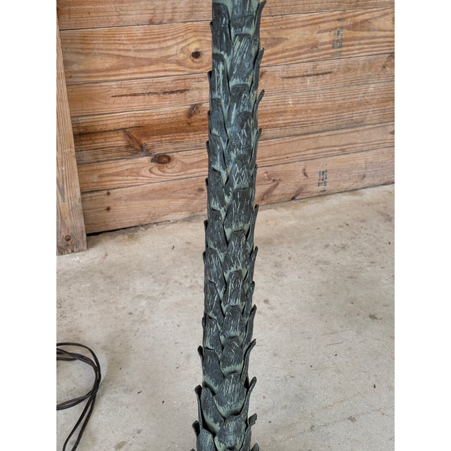 Metal Vintage Monumental Sculptural Verdigris Palm Tree Floor Lamps, Attributed to Maison Jansen-Pair For Sale - Image 7 of 12