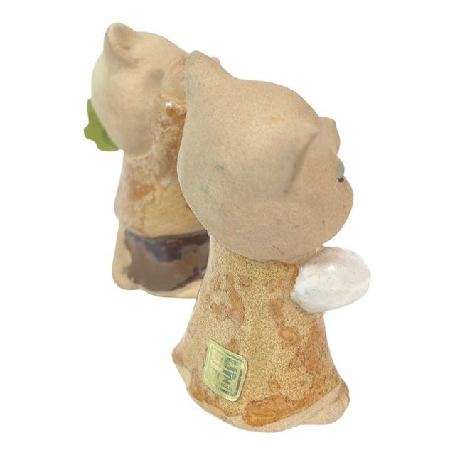 Folk Art Vintage Uctci Japan Cat Flower Holders - A Pair For Sale - Image 3 of 11