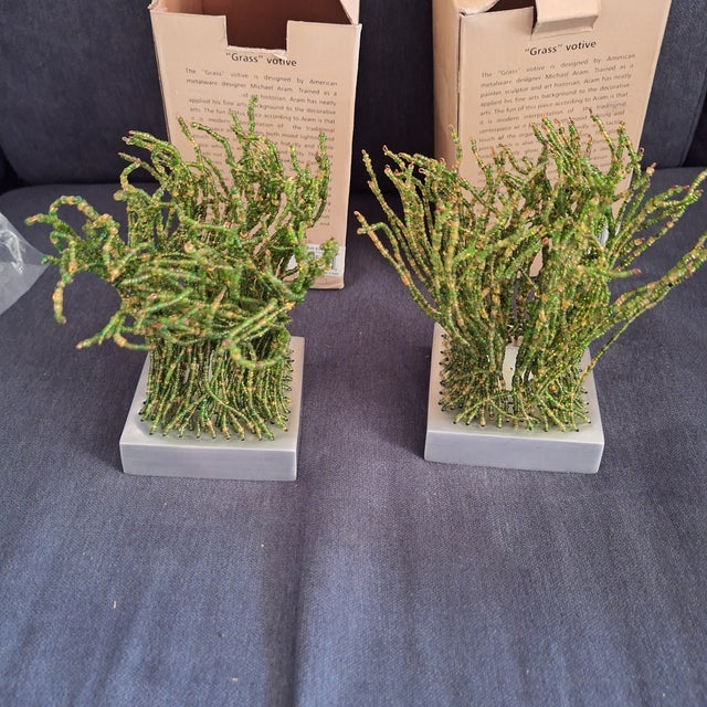 American Michael Arams Beaded Grass Votives - Set of 2 with boxes For Sale - Image 3 of 9
