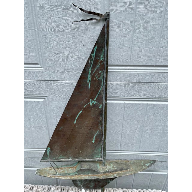 Folk Art Antique New England Copper Sailboat Weathervane For Sale - Image 3 of 5