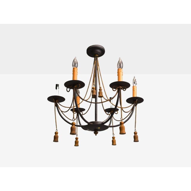 Hollywood Regency Hollywood Regency Style, Metal, Brass, Tassel Motif Chandelier, Usa, 1960s For Sale - Image 3 of 9