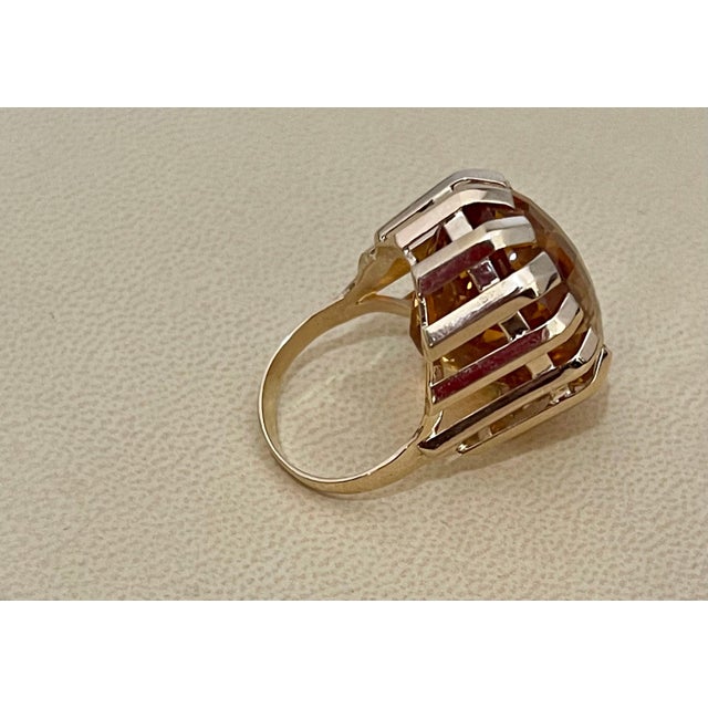 Yellow 42 Carat Natural Oval Citrine Cocktail Ring in 14 Karat Yellow Gold, Estate For Sale - Image 8 of 18