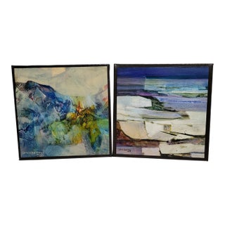 1990 "Sea Patterns" Contemporary Acrylic Abstract Paintings by Carol Barnes- a Pair For Sale