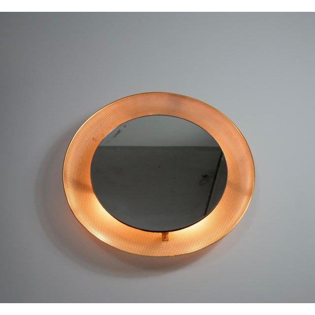 Mid-Century Modern Midcentury Modern Italian Round Illuminated Brass Wall Mirror, 1960s For Sale - Image 3 of 12