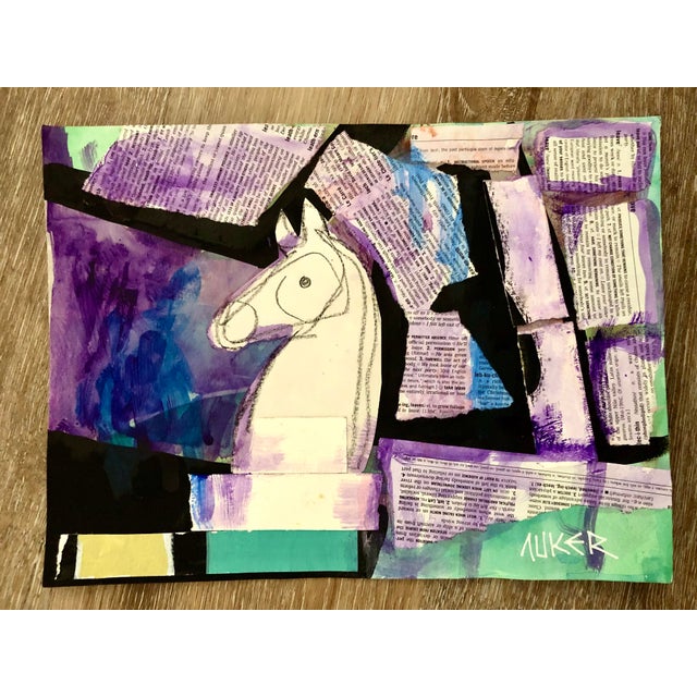 Contemporary Mixed Media Painting by CL Auker, White Knight With Blue and Purple For Sale - Image 6 of 7