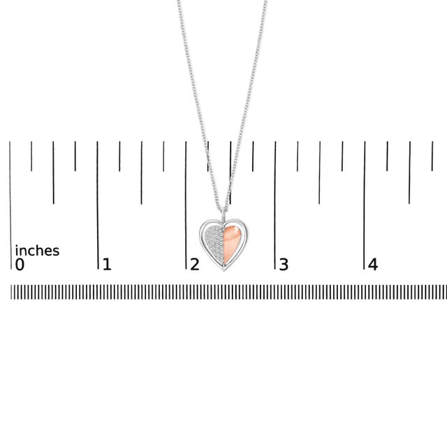 Early 21st Century 10K Rose Gold Plated Sterling Silver 1/5 Cttw Diamond Two-Tone Heart Pendant Necklace For Sale - Image 5 of 5