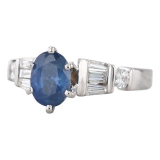1.62ctw Oval Blue Sapphire Diamond Ring Platinum Size 5.25 Engagement For Sale