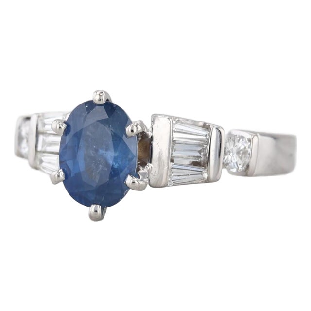 1.62ctw Oval Blue Sapphire Diamond Ring Platinum Size 5.25 Engagement For Sale