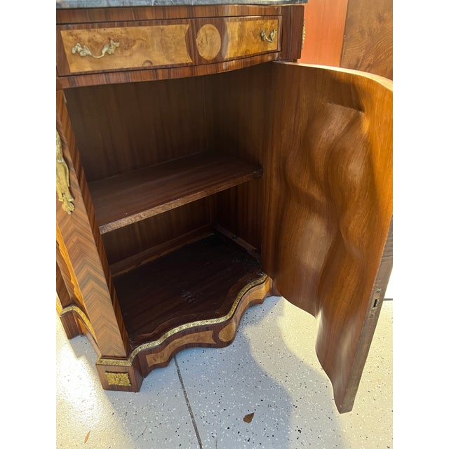 Antique Victorian-Style Sideboard, Featuring Burr Walnut With Marquetry Inlay, Ormolu (Gilt Bronze) Mounts, and a Marble Top. For Sale - Image 11 of 12