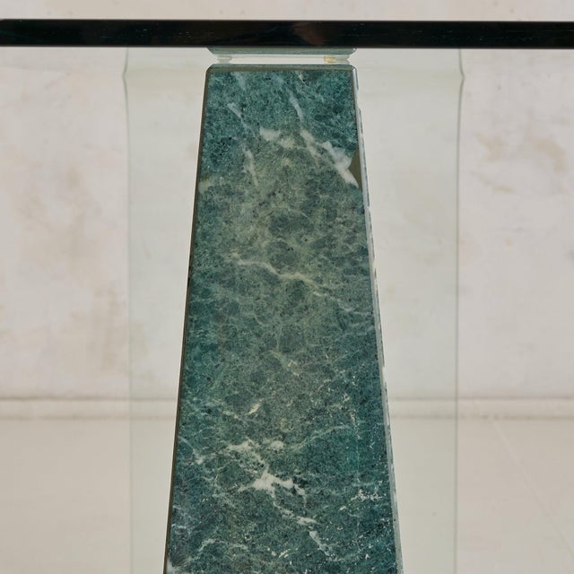 Glass Breccia Verde Marble + Bent‑Glass Console Table, Europe Circa 1970 For Sale - Image 7 of 10