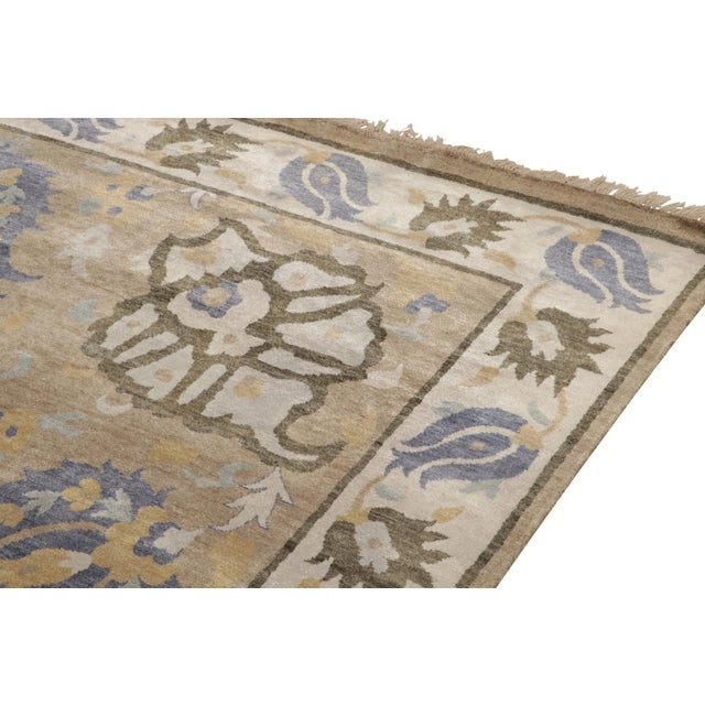 2010s Rug & Kilim’s Transitional Rug in Beige-Brown & Blue Floral Patterns For Sale - Image 5 of 7