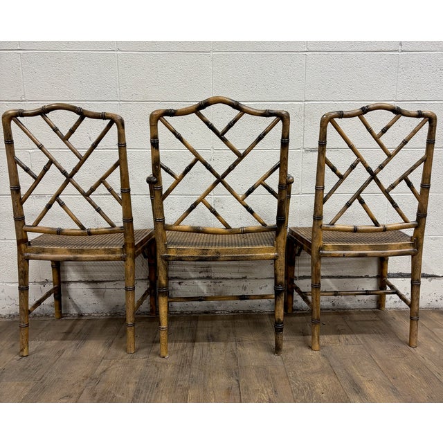Vintage Chinese Chippendale Rattan Faux Bamboo Cane Seat Chairs For Sale - Image 12 of 12