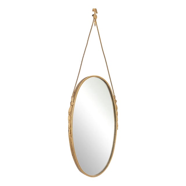 Vintage Wall Mirror in Decorated Brass, 1950s For Sale