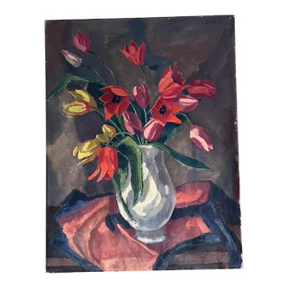 1960s Floral Still Life Oil Painting, Signed & Framed, 35.25x27.25 Mid Century For Sale