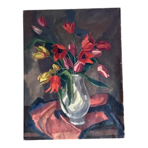 1960s Floral Still Life Oil Painting, Signed & Framed, 35.25x27.25 Mid Century
