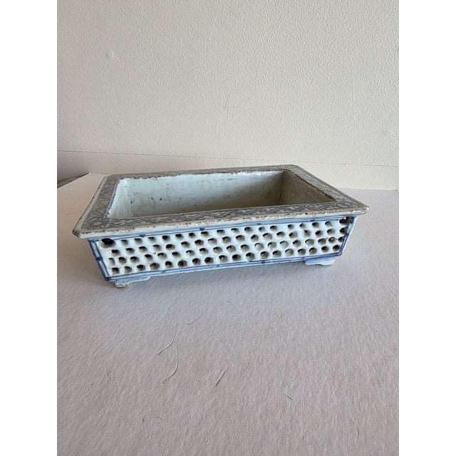 Off-white Chinese Blue and White Rectangular Shaped Planter For Sale - Image 8 of 11