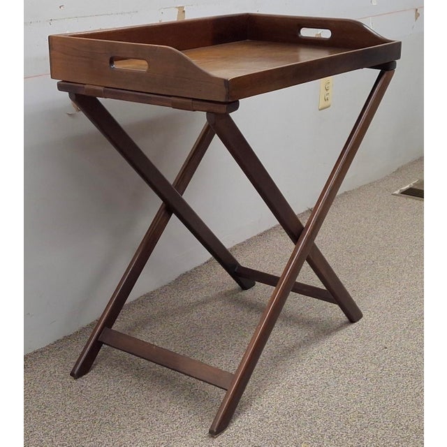 Wood Early 20th Century English Regency Walnut Butler's Serving Tray Table For Sale - Image 7 of 10