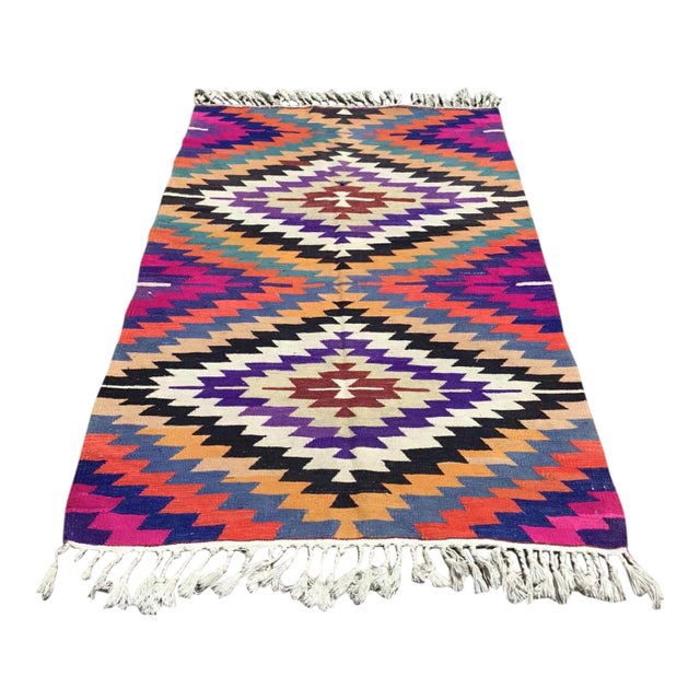Modern Diamond Design Kilim Rug, 59" X 39" For Sale