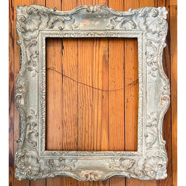 Antique 18th Century French Louis XVI Gray Painted Carved Wood Picture Frame For Sale - Image 4 of 13